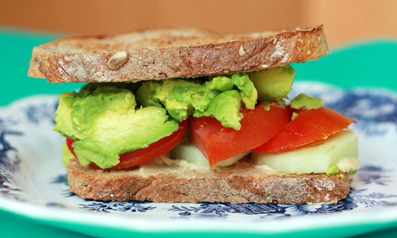 Avocado, tomoato sandwich in wholemeal bread