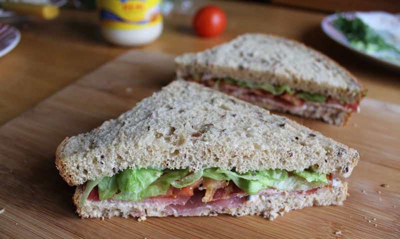 BLT made and cut in half