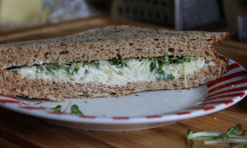 Cheese cress sandwich on plate