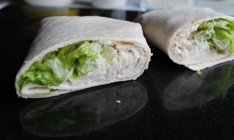 Cut in half chicken caesar wrap