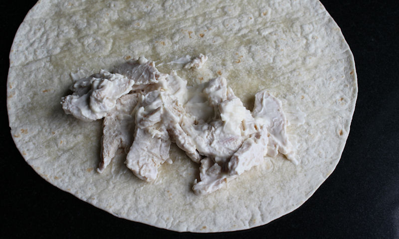 Chicken spices on tortilla wrap