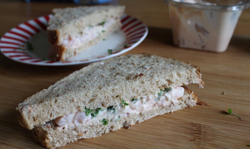 Tesco Prawn Cocktail Sandwich, on display