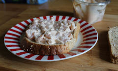 Tesco Prawn Cocktail Sandwich, spread over bread