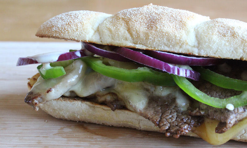 Steak and cheese sub with ingredients