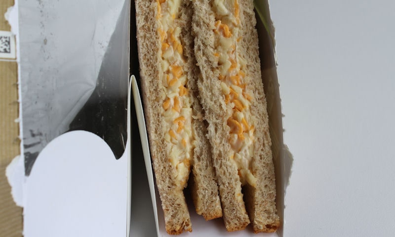 Tesco cheese and onion sandwich opened packaging