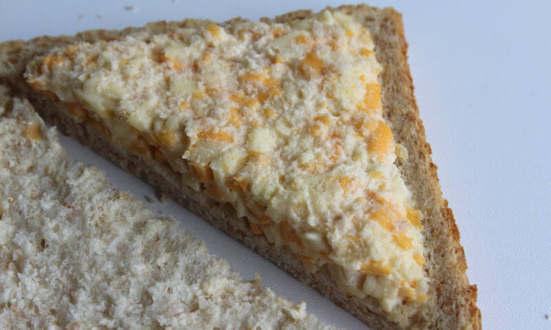 Tesco Cheese & Onion Sandwich, cut in triangle