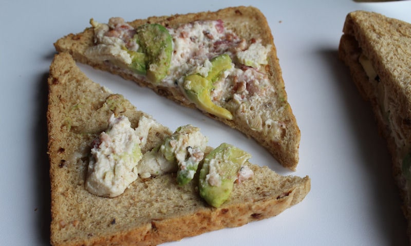 Opened up Tesco avocado sandwich with filling