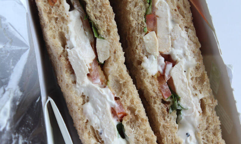 Tesco Chicken Salad Sandwich, close up