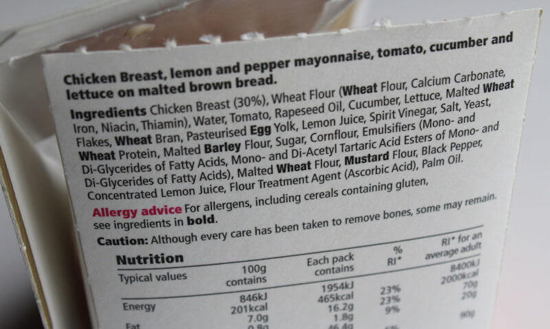 Tesco Chicken Salad Sandwich, package details