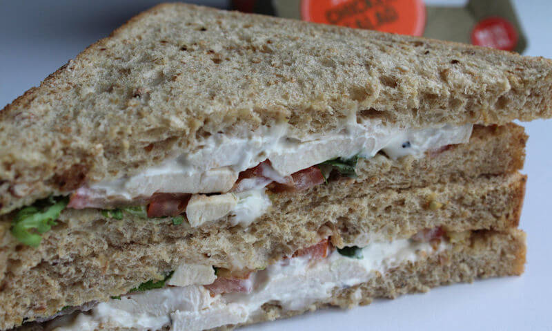 Tesco Chicken Salad Sandwich, close up shot