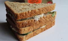 Tesco Chicken Salad Sandwich, salad spilling over