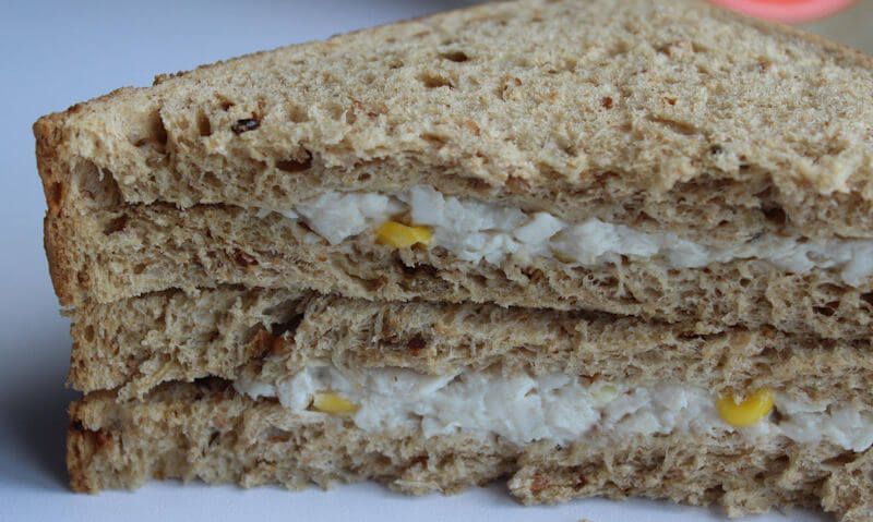 Tesco Chicken & Sweetcorn Sandwich, no ingredients corners