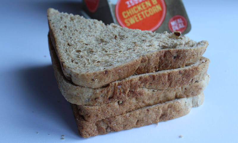 Tesco Chicken & Sweetcorn Sandwich, crust angle