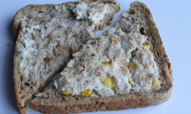 Tesco Chicken & Sweetcorn Sandwich, ingredients on display