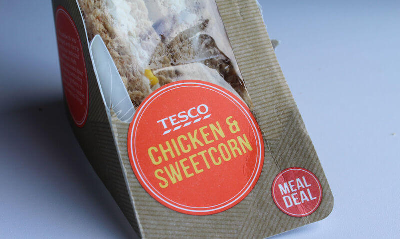 Tesco Chicken & Sweetcorn Sandwich, ripped package