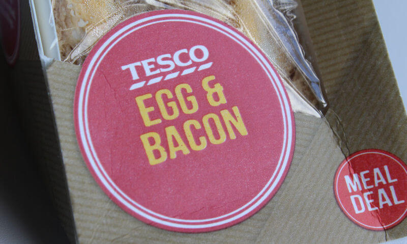 Tesco Egg & Bacon Sandwich, packaging