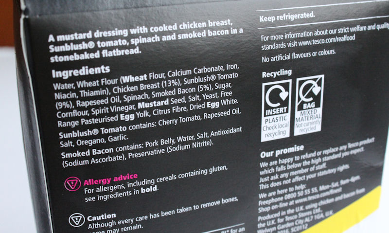 Tesco Finest Chicken Applewood Smoked Bacon Flatbread, details