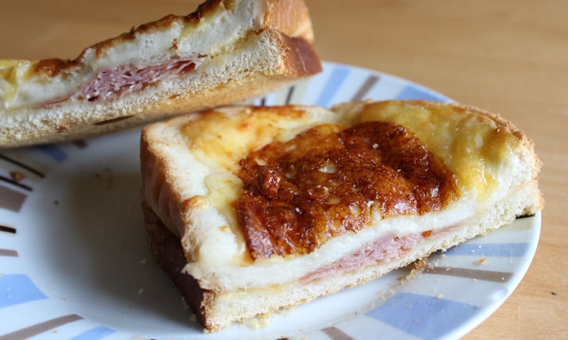 Cut and stacked Tesco cheese and ham toastie