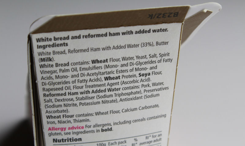 Back of sandwich packet ingredients