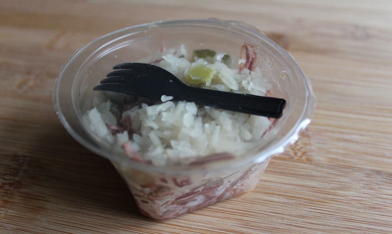 Tesco New York deli in pot with fork