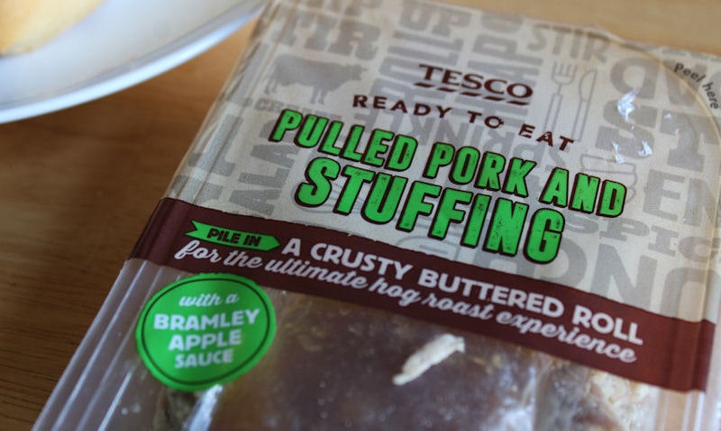 Tesco pulled pork and stuffing close up