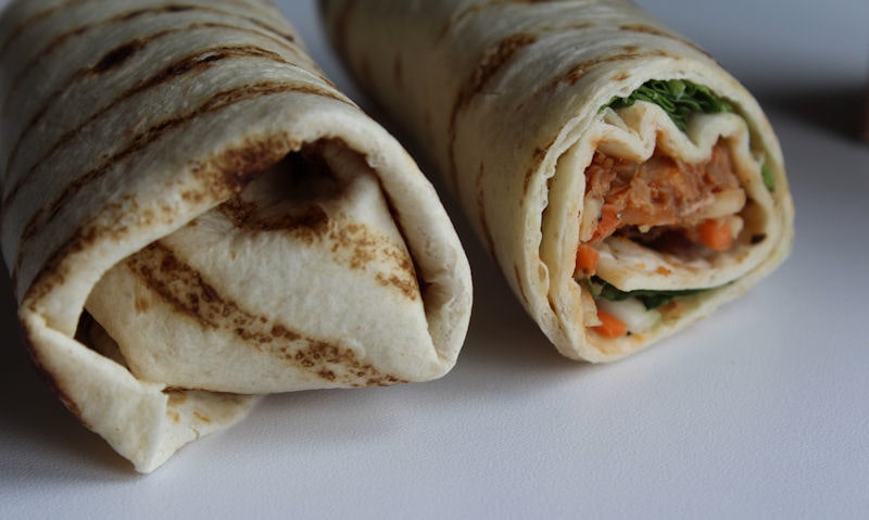 Close up and back view of tortilla wrap